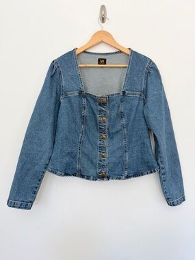 Lee Heritage Cropped Western Denim Top Women’s Blue Jean Button Down Low Neck XL